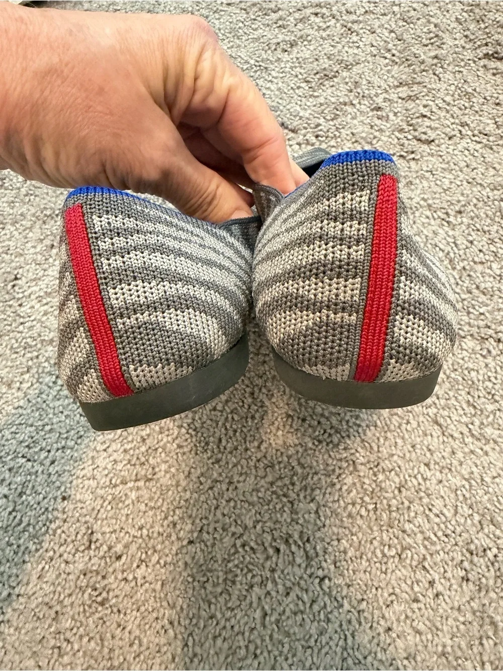 Rothy's Zebra-Print NWOT Pointed Knit Flats in Gray and Blue Trim